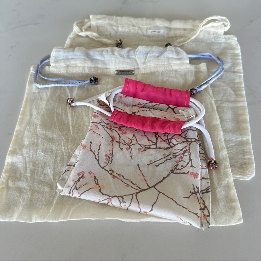 Authentic Chan Luu Dust Bags & silk scarf - Floral & Cream w/red/blue silk scarf